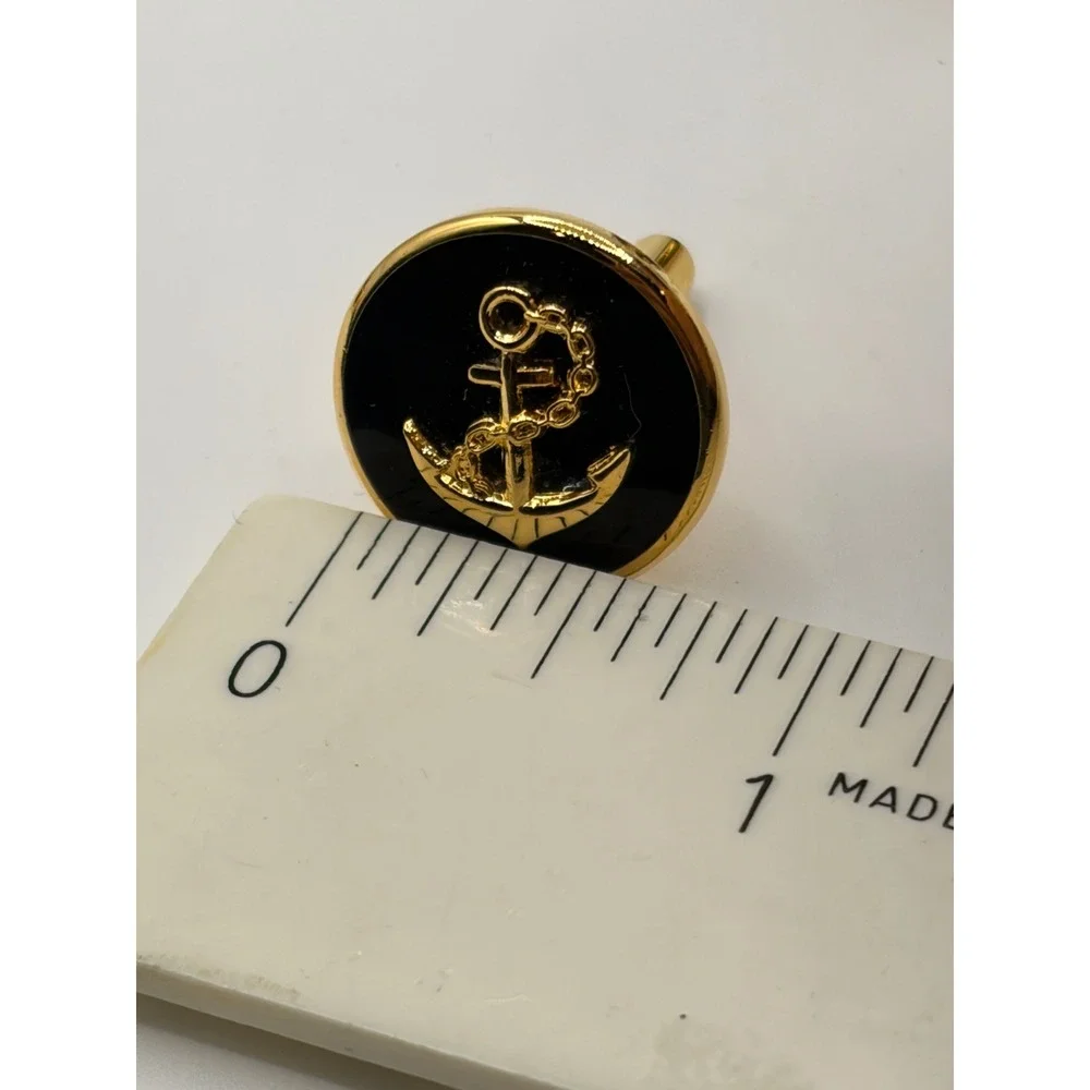 K Line Mens Gold Tone Black Enamel Anchor Nautical Toggle Back Cufflinks